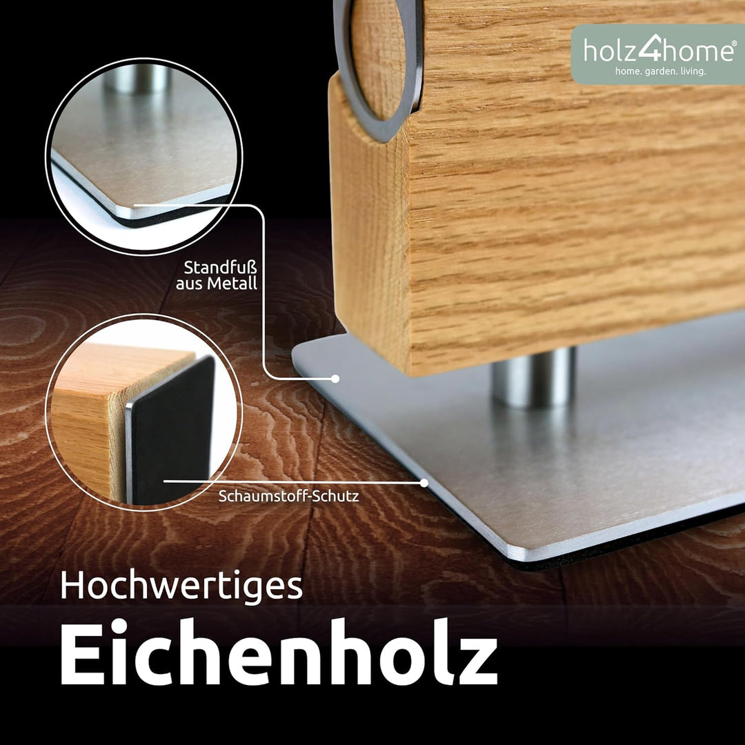 holz4home® Messerblock magnetisch aus Eichenholz I Messerbrett Messerhalter mit Fuss aus Edelstahl I