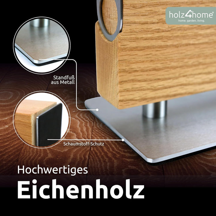 holz4home® Messerblock magnetisch aus Eichenholz I Messerbrett Messerhalter mit Fuss aus Edelstahl I