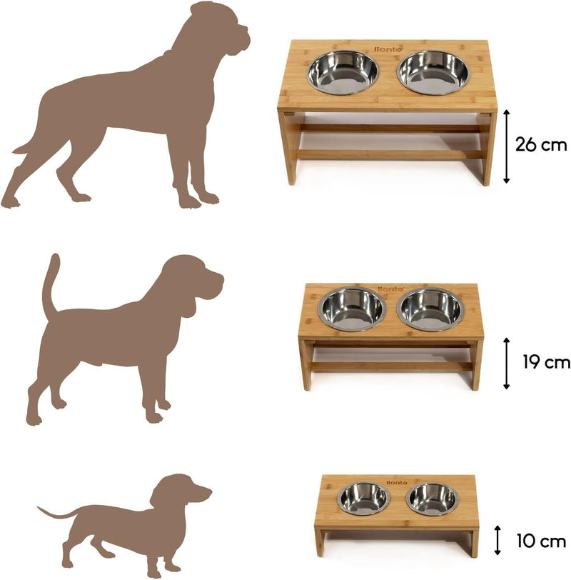 lionto erhöhter Hundenapf Futterstation für Hunde Futterbar für Haustiere aus Bambus 2 Näpfe aus Ede
