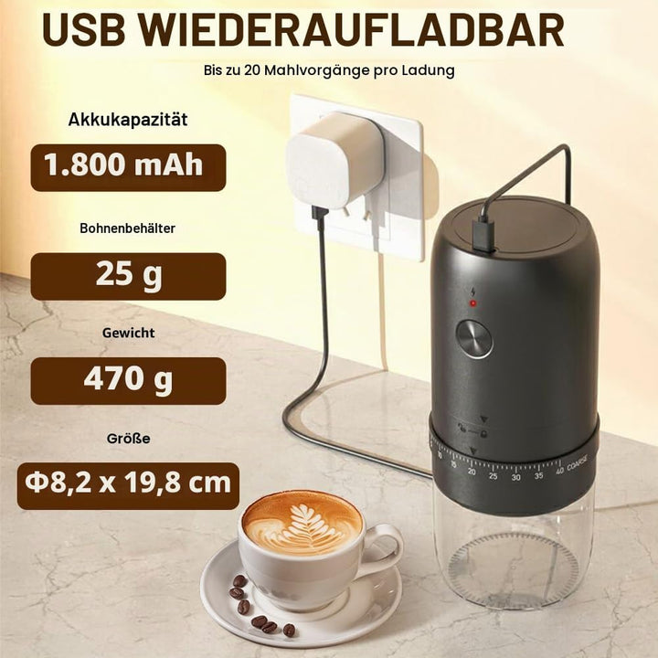 Elektrische Kaffeemühle, Tragbare Kaffeemühle mit 40 Mahleinstellungen, USB Wiederaufladbare Elektri