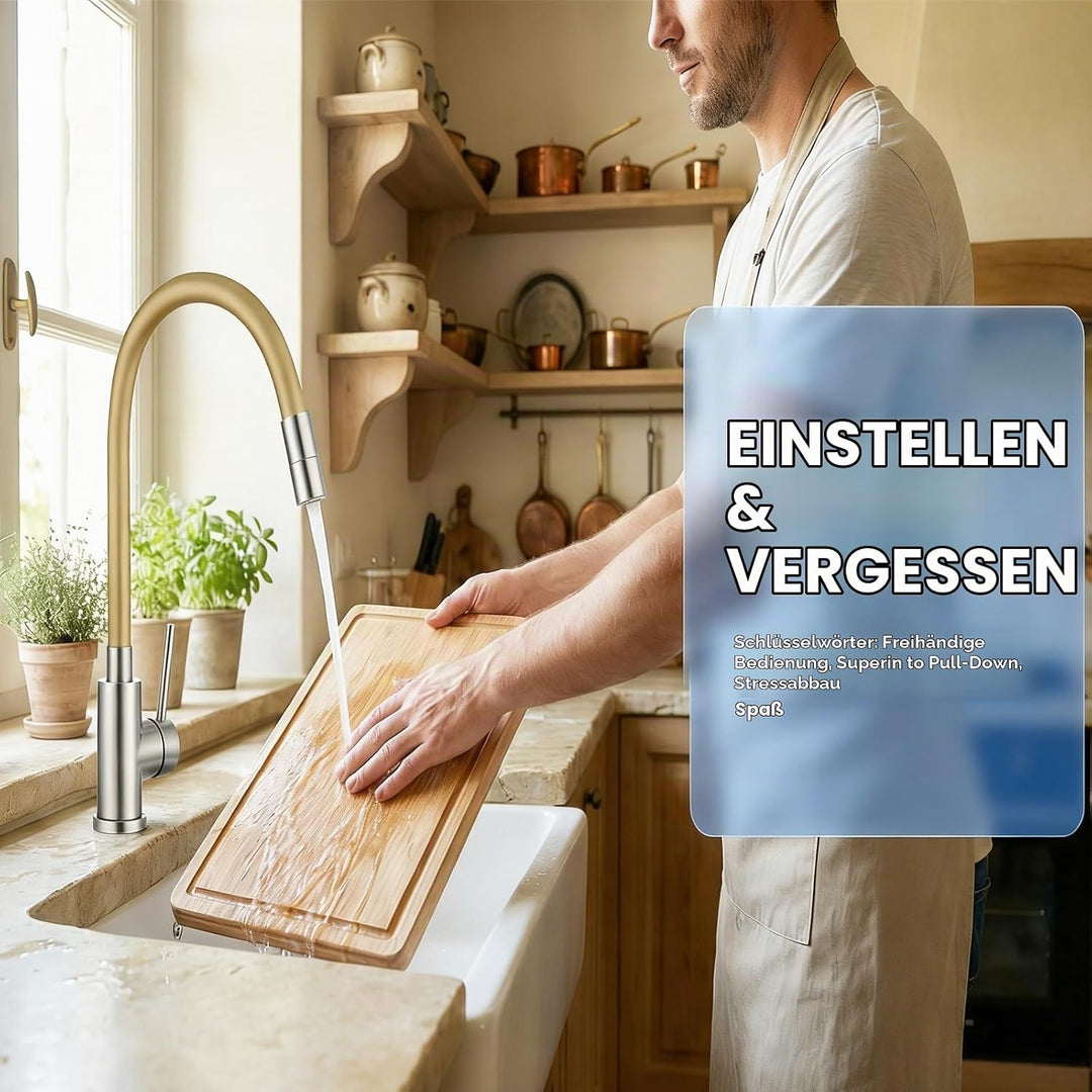 Wasserhahn Küche, Hochdruck Küchenarmatur mit Flexibler Auslauf, Mischbatterie Spültischarmatur Küch
