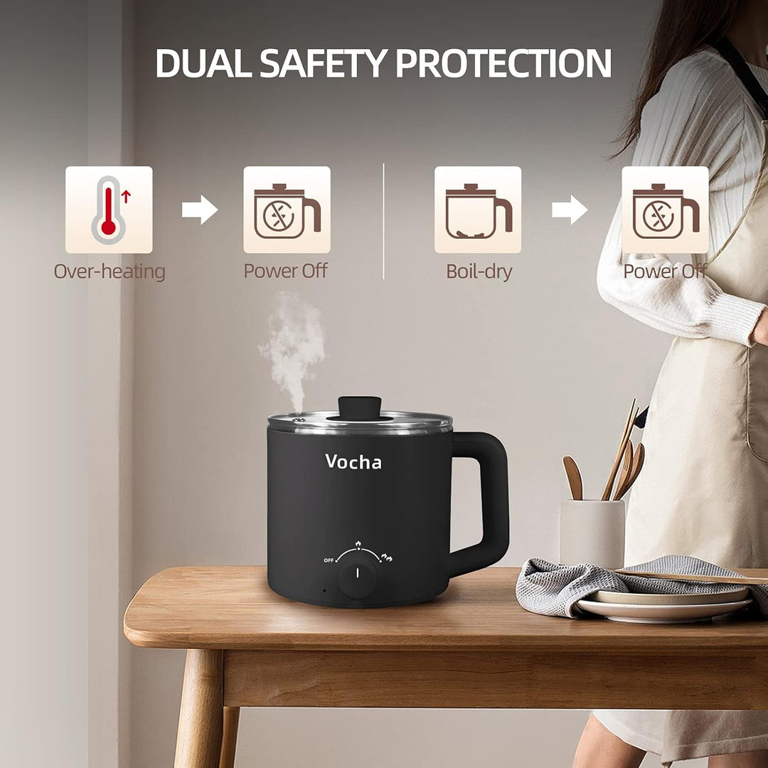 Vocha Elektrische Hot Pot Topf, 1.6L Kleiner Elektrischer Kochtopf, Tragbare Schneller Nudelkocher,
