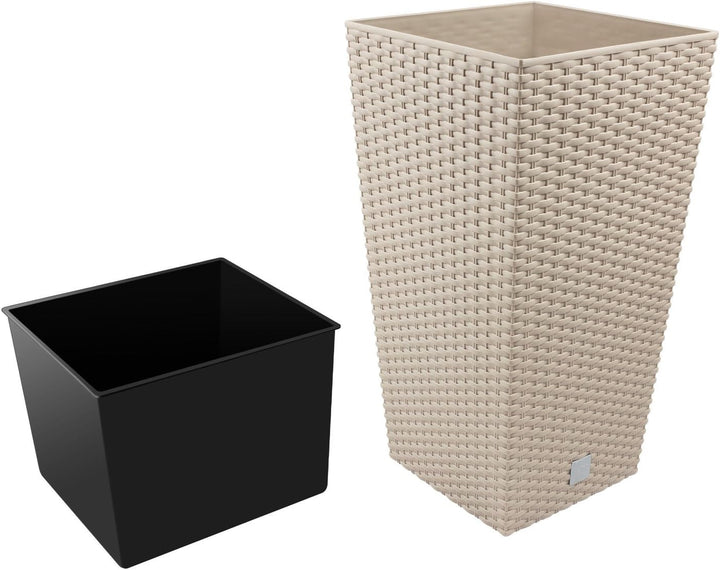 Prosperplast Blumentopf Rato Square (Rattanoptik, herausnehmbarer Einsatz, 32,5x32,5x61 cm, 49 l, mo