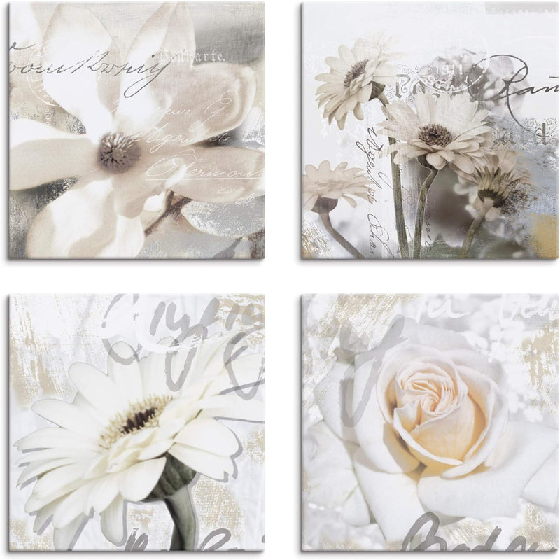 ARTLAND Leinwandbilder auf Holz Wandbild Bild Set 4 teilig je 30x30 cm Quadratisch Natur Blumen Kuns