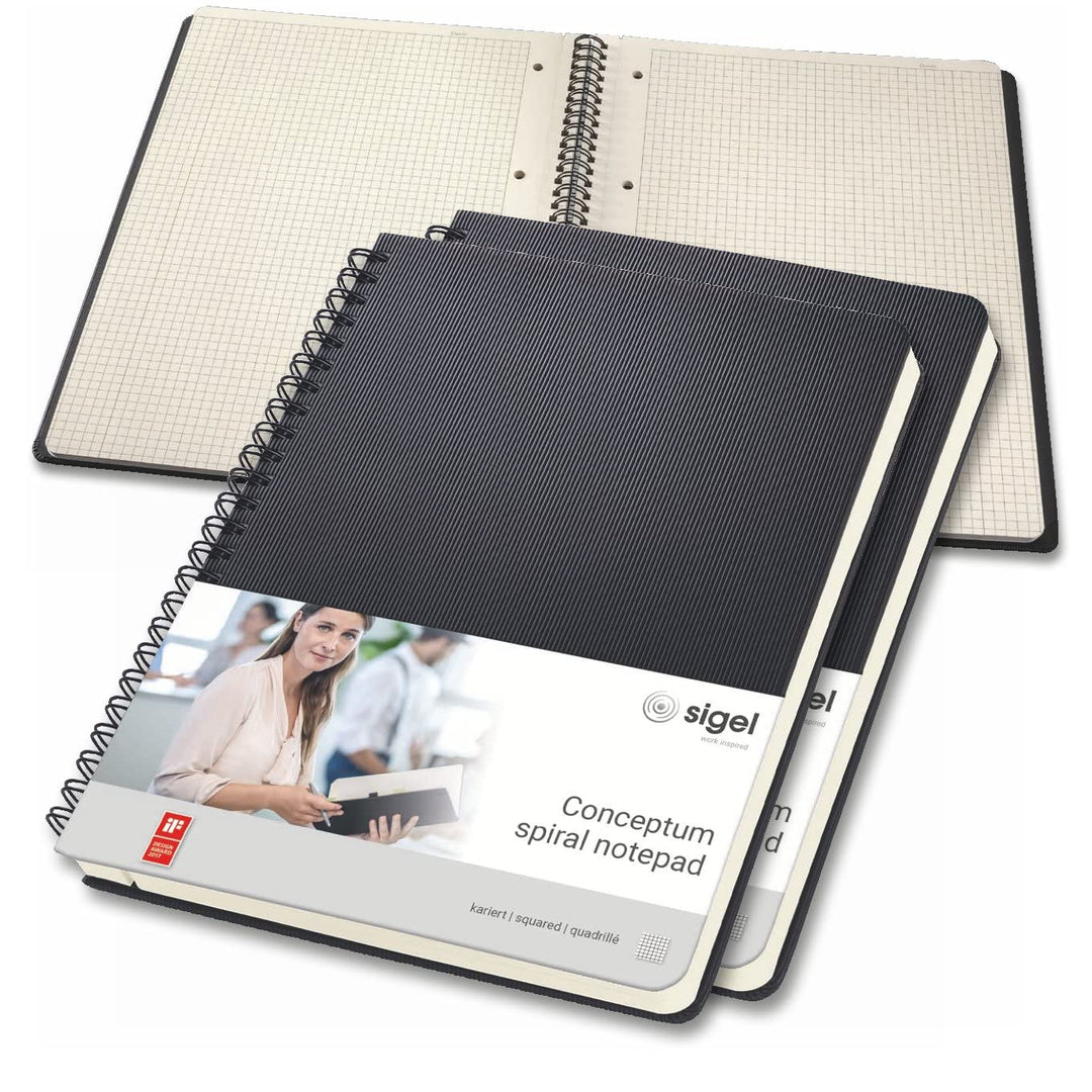 SIGEL CO822/3 Spiralblock A5, kariert, Hardcover, schwarz, 80 Blatt, 3er Pack, Conceptum A5 3 Stück