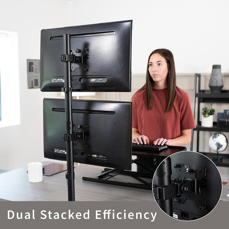 VIVO Dual LCD Monitor Desk Mount Stand Heavy Duty Stacked, Holds Vertical 2 Screens up to 32" (STAND