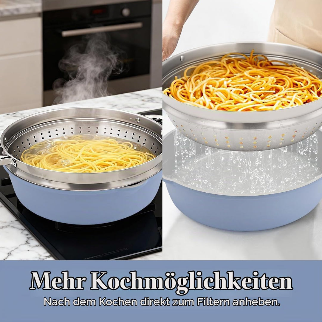 AIKENBBKK Keramik Pfanne 28 cm mit Dampfkorb, Antihaft Keramikbeschichtung Bratpfanne 28 cm mit Deck