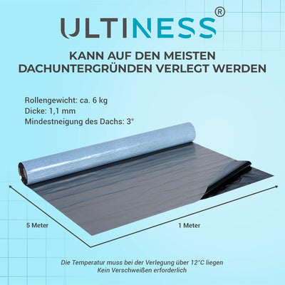 ULTINESS - Dachfolie Aluminium selbstklebende Folie, Alternative zu Dachpappe, KSK Dachbahn für Schu