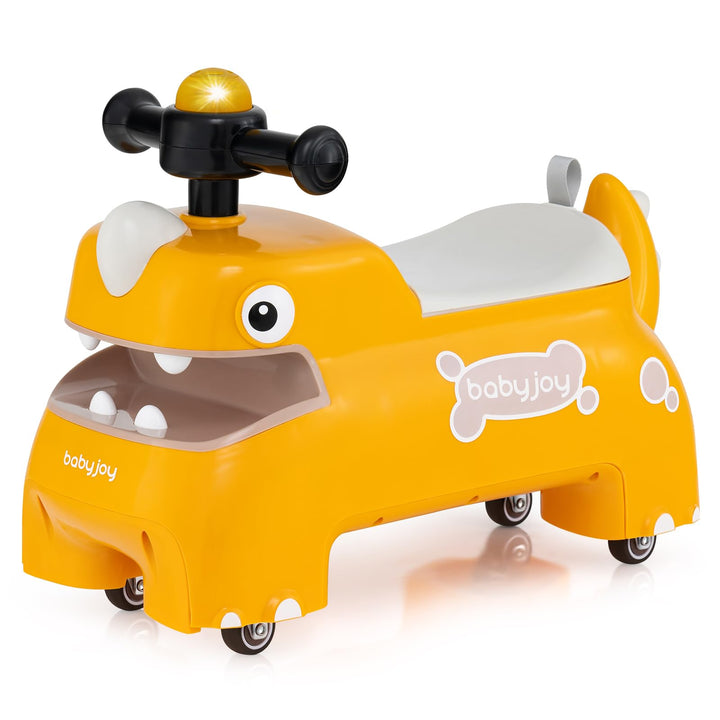 COSTWAY Rutschauto, Rutschfahrzeug mit Stauraum unter dem Sitz, Dinosaurier Schiebauto mit Lichter &