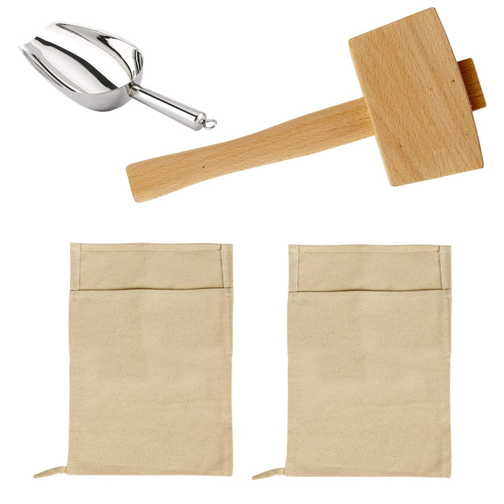 2 Stück Lewis Taschen und 1 Stück Eisschlägel Set - Wiederverwendbare Leinwand Crushed Ice Bags mit