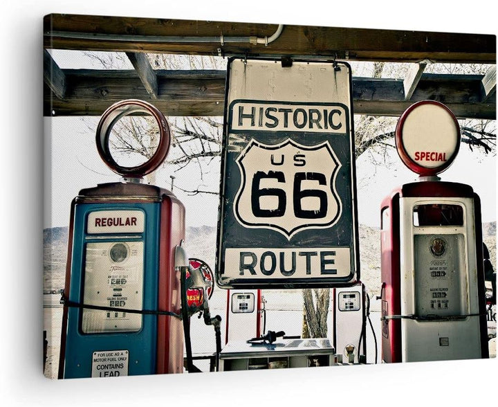 Bilder auf Leinwand Strasse alt 66 USA Leinwandbild mit Rahmen 70x50cm Wandbilder Dekoration Wohnzim