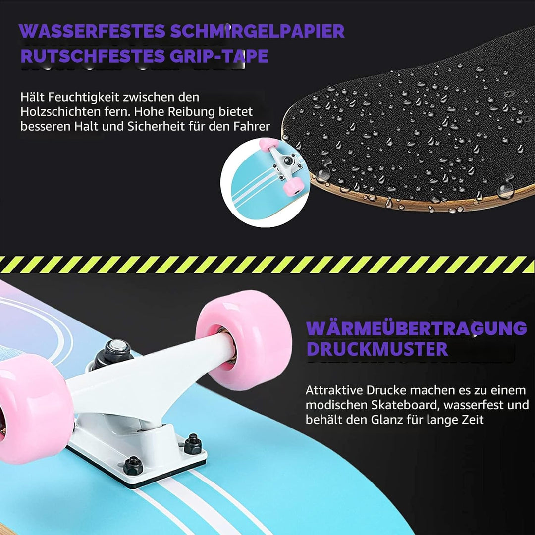 Skateboard, 31 x 8 Zoll komplettes Skateboard,8-lagiges Ahornholz, ABEC-11 Kugellager und 95A Rollen