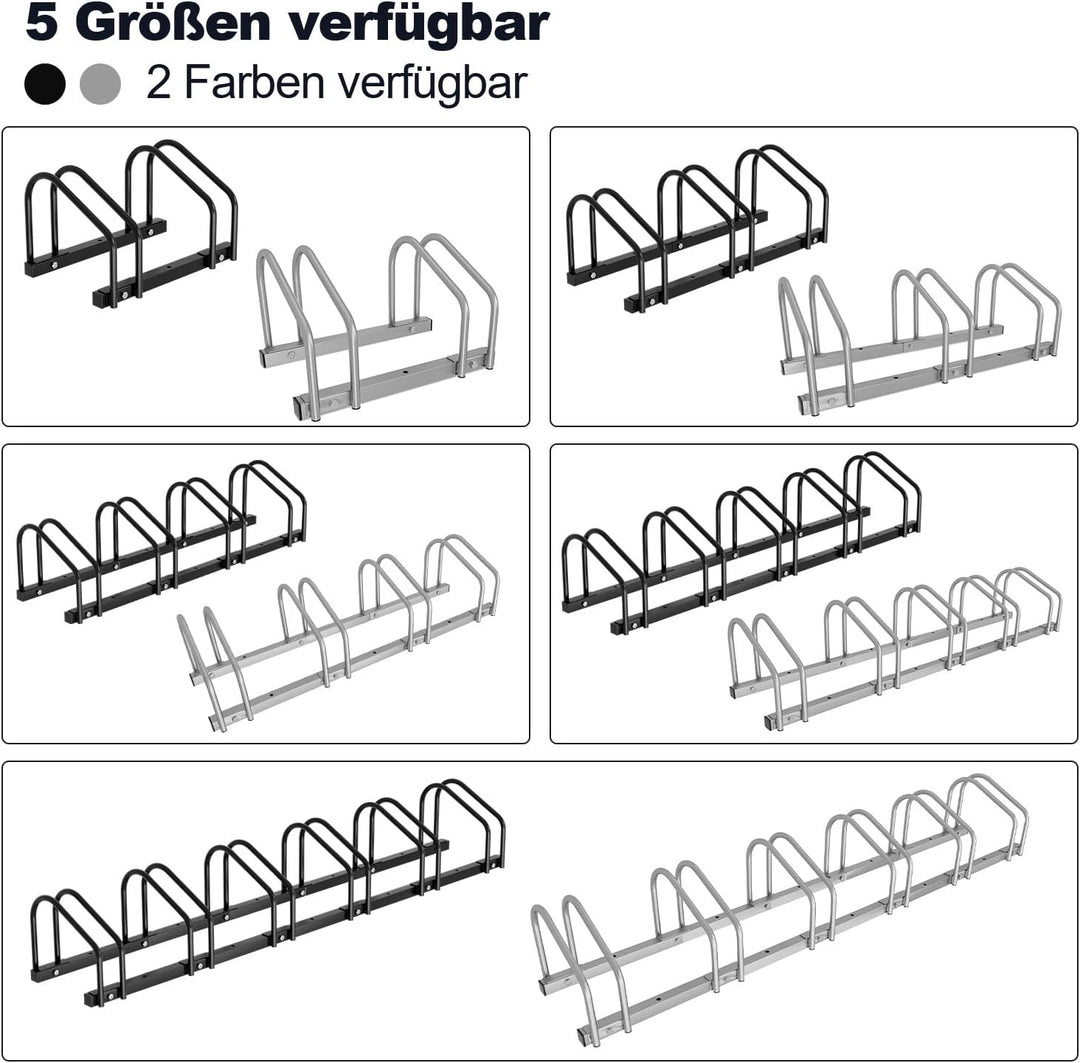 Fahrradständer Boden für 5 Fahrräder, 30cm Radabstand 35-55mm Reifenbreite rostfreier Stahl selbstsi