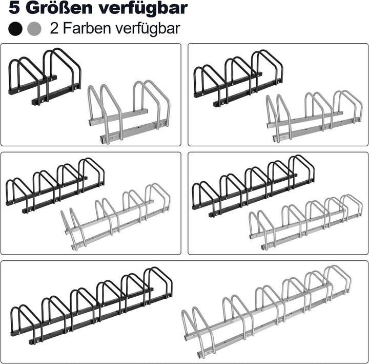Fahrradständer Boden für 6 Fahrräder, 30cm Radabstand 35-55mm Reifenbreite rostfreier Stahl selbstsi