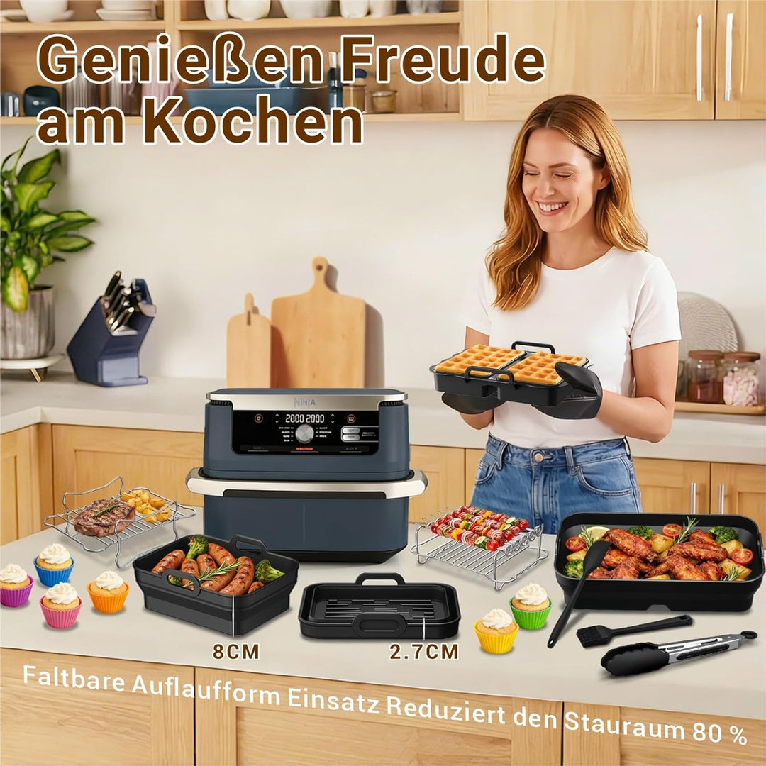 Heissluftfritteuse Zubehör für Ninja Foodi Flexdrawer AF500EU 10,4L, Faltbar Silikonform Heissluftfr