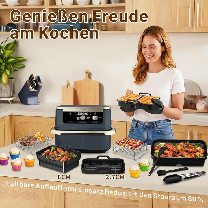 Heissluftfritteuse Zubehör für Ninja Foodi Flexdrawer AF500EU 10,4L, Faltbar Silikonform Heissluftfr
