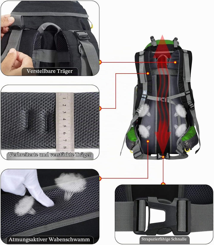70L Trekkingrucksack Campingrucksack Reiserucksack Wanderrucksack Grosser Rucksack für Damen Herren