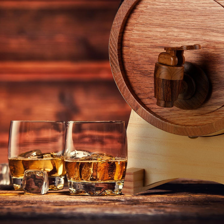 Relaxdays Schnapsfass, 1,25 l, Eichenholz, Holzfass mit Bock & Zapfhahn, Whisky, Wein, Spirituosen,