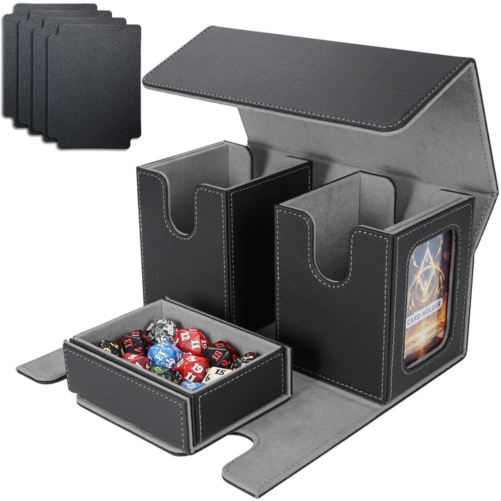 AFIING MTG Commander Kartenbox, 3-in-1 Karten-Aufbewahrungsbox für 200+ doppelt gesleevte Karten, Ma