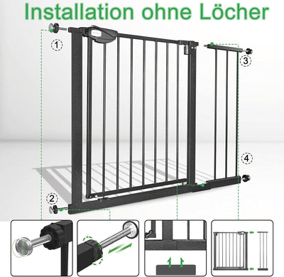 LZQ Treppenschutzgitter, Doppelschloss extra sicheres Metall-Türschutzgitter zum Klemmen, Schwarz, 9