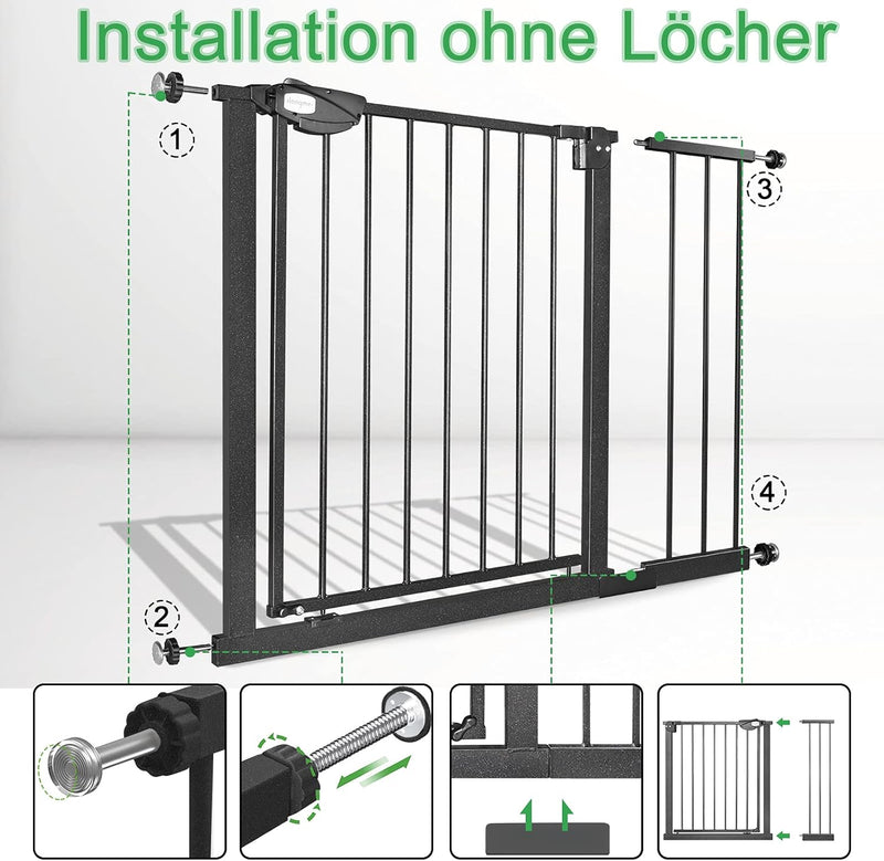 LZQ Treppenschutzgitter, Doppelschloss extra sicheres Metall-Türschutzgitter zum Klemmen, Schwarz, 9