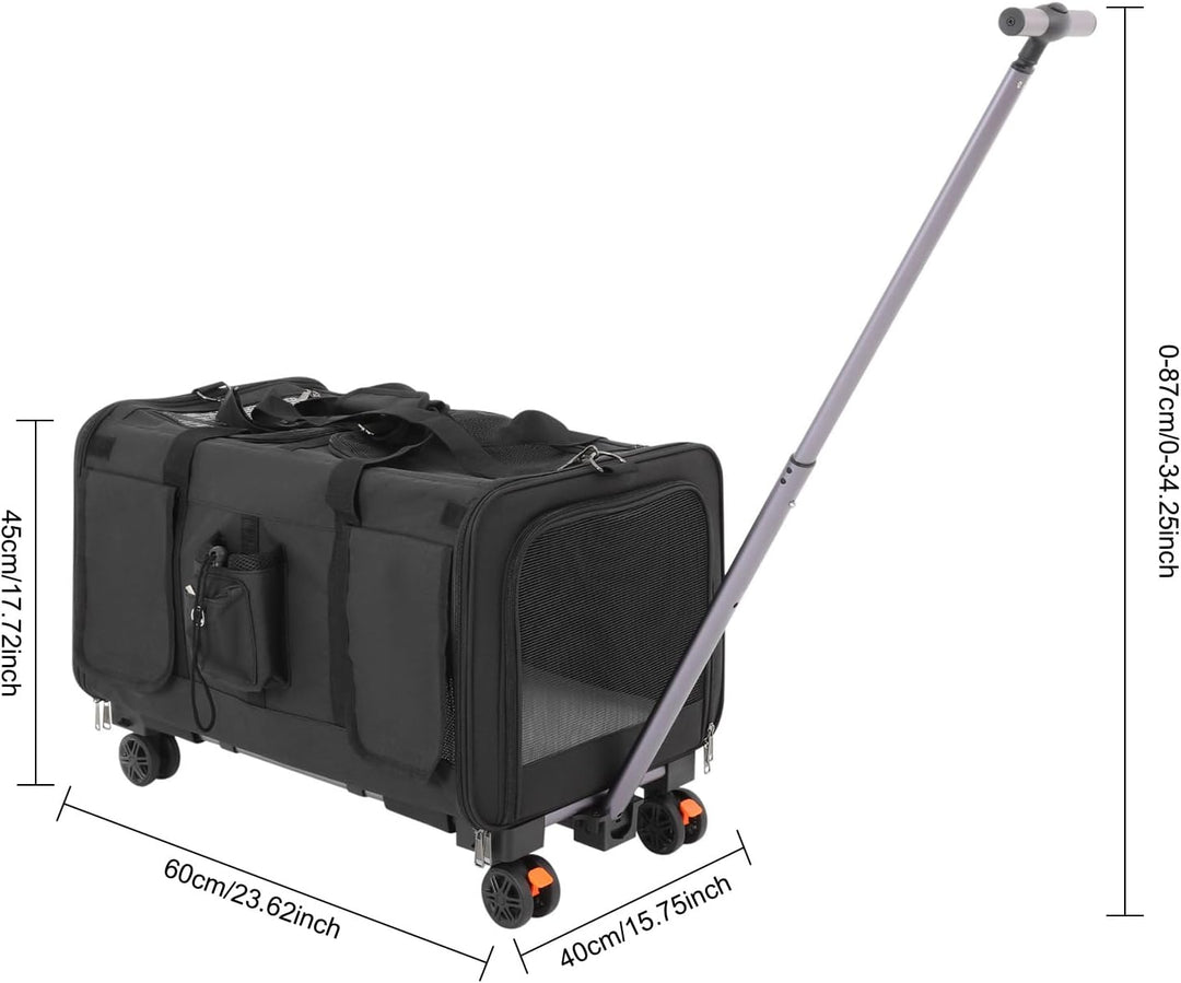Transportbox mit Rollen für Hunde & Katze, Faltbare Katzentransportbox, Hundetransportbox mit atmung