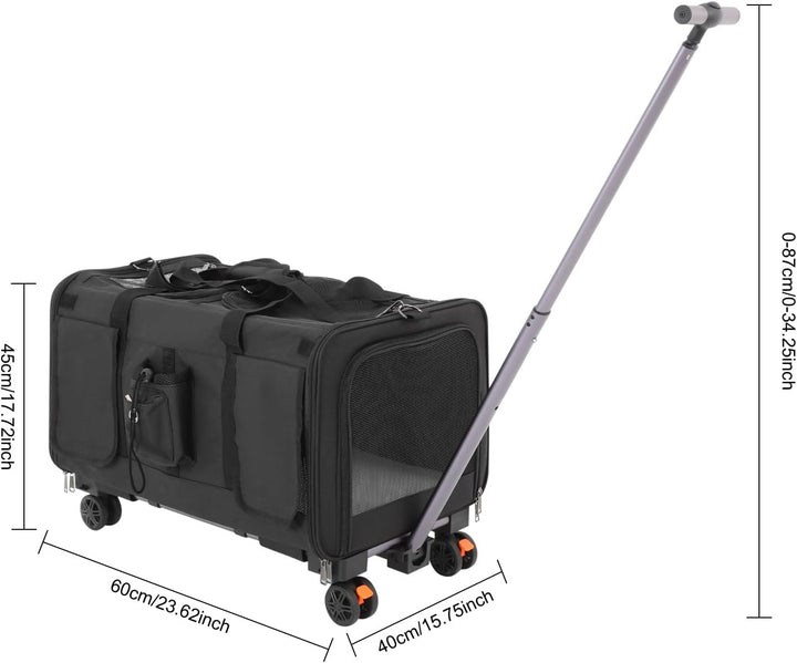 Transportbox mit Rollen für Hunde & Katze, Faltbare Katzentransportbox, Hundetransportbox mit atmung