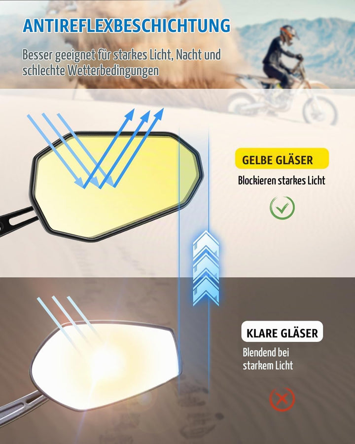 SUPAREE Motorrad Spiegel Motorrad Rückspiegel Universal Lenkerspiegel motorrad e Geprüft Gelbes Spie