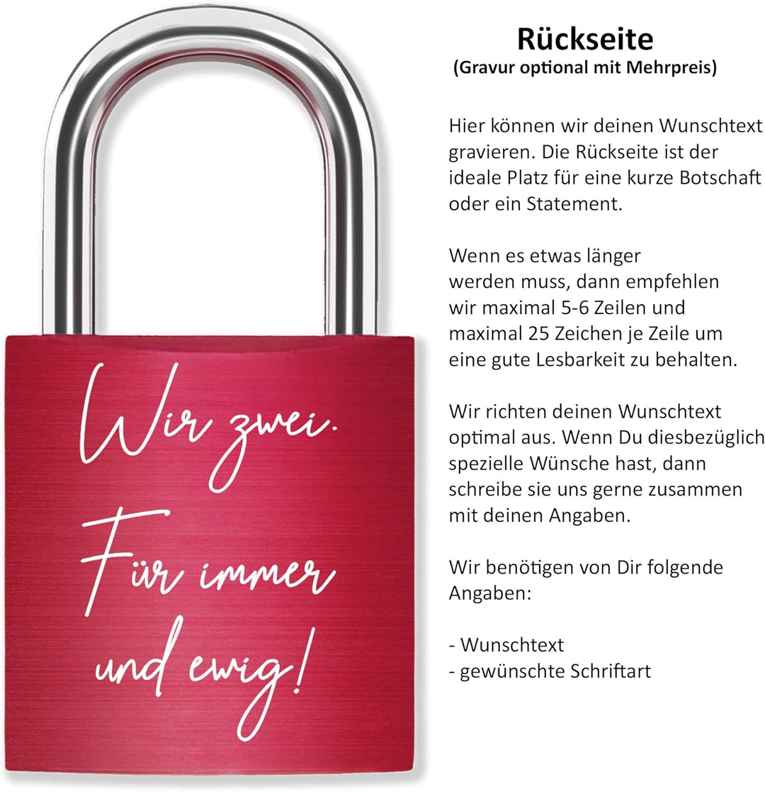 Liebesschloss mit Gravur Kalenderblatt - Rot - gestaltbar mit vielen Farben & Schriften - Jahrestag-