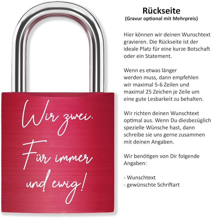 Liebesschloss mit Gravur Kalenderblatt - Rot - gestaltbar mit vielen Farben & Schriften - Jahrestag-