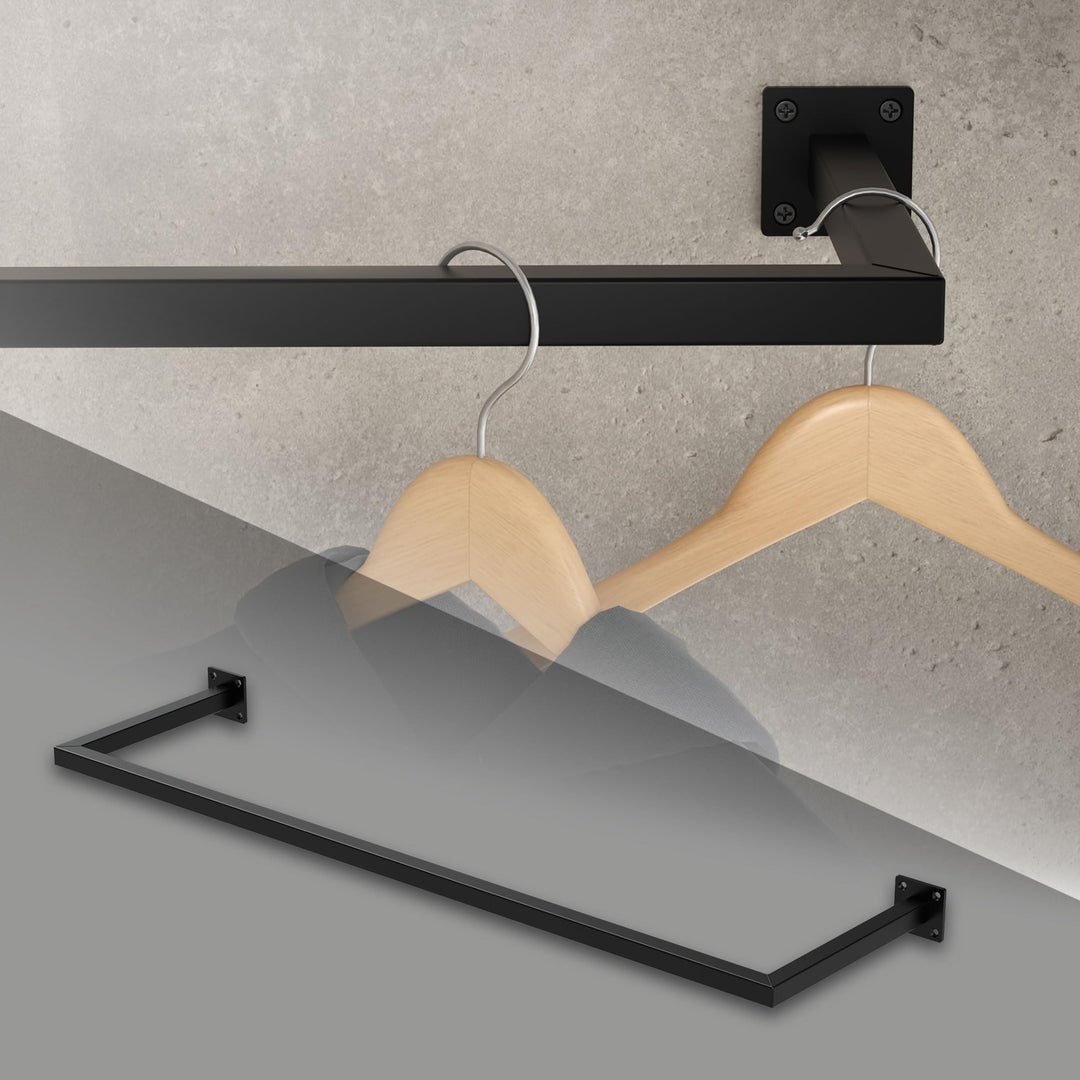 ML-Design Kleiderstange Rechteck für die Wand, T30cm x B110cm, Schwarz, aus Stahl, rostfrei, Gardero