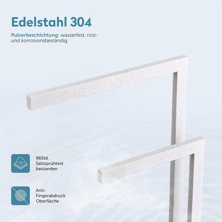 doporro Handtuchständer Freistehend, Handtuchhalter Stehend weiss Edelstahl mit 2 Stangen, Badetuchh