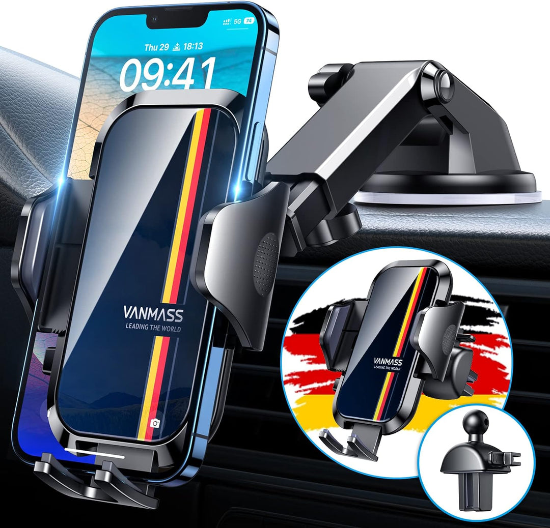 VANMASS Handyhalterung Auto [2023 Upgrade Neust Bombenfest] 4 in 1 Saugnapf Lüftung Handyhalter Auto