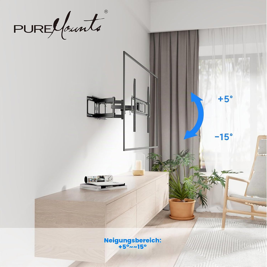 PureMounts TV Wandhalterung, neigbare und schwenkbare Universal Halterung für 32-70 Zoll Flach &amp; Cur