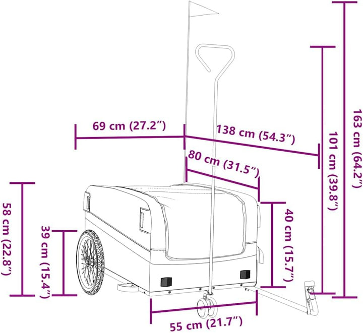 Mangloder Fahrradanhänger schwarz und grün robust aus Eisen mit Deichsel für Transport, Camping, Fam