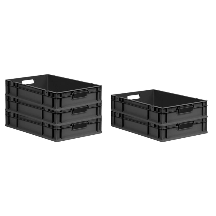 PROREGAL SparSet 5x Eurobox NextGen Grip | HxBxT 12x40x60cm | 23 Liter | Griffe offen | Schwarz | Eu