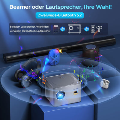 Beamer 4K【Autofokus/Trapezkorrektur】 26000L Native 1080P FHD WiFi Bluetooth Beamer Outdoor, Auto 6D/