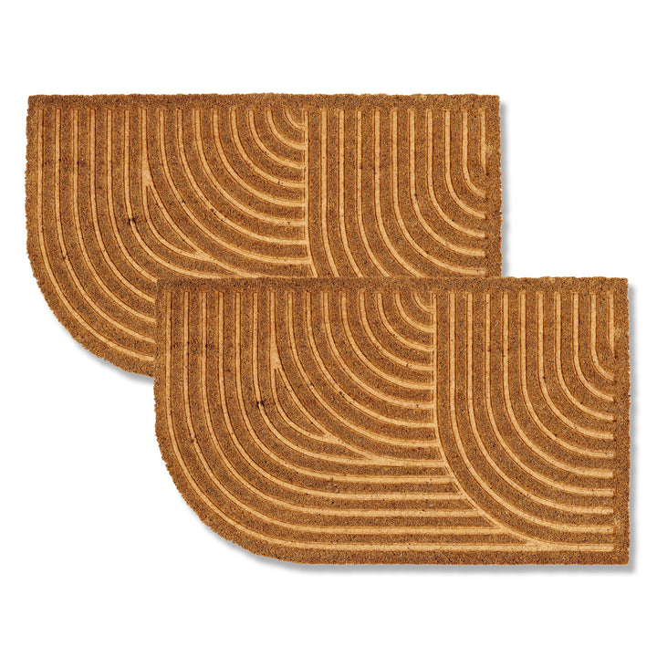 Moderne Fussmatte Haustür - Kokosmatte 2er Set 45x75cm Abgerundet Natur - rutschfeste Schmutzfangmat