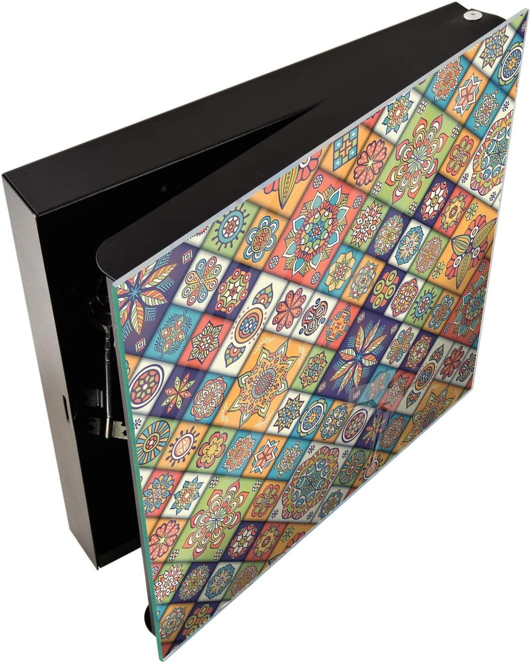 Dekorative Key Box mit magnetischer, trocken abwischbarer Glastafel K01 Luxuriöses orientalisches Pa