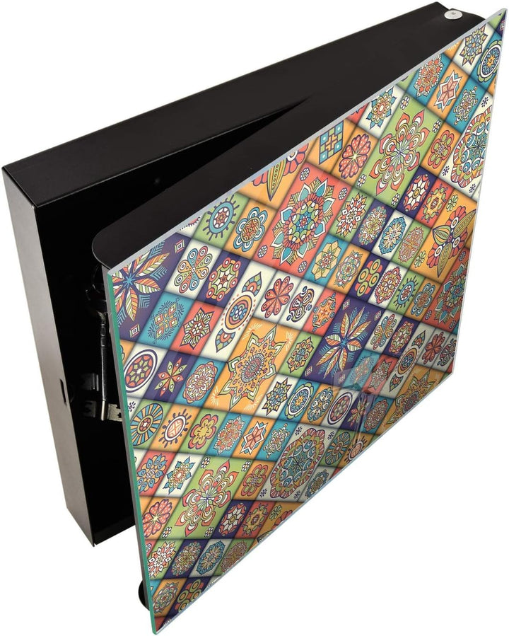 Dekorative Key Box mit magnetischer, trocken abwischbarer Glastafel K01 Luxuriöses orientalisches Pa