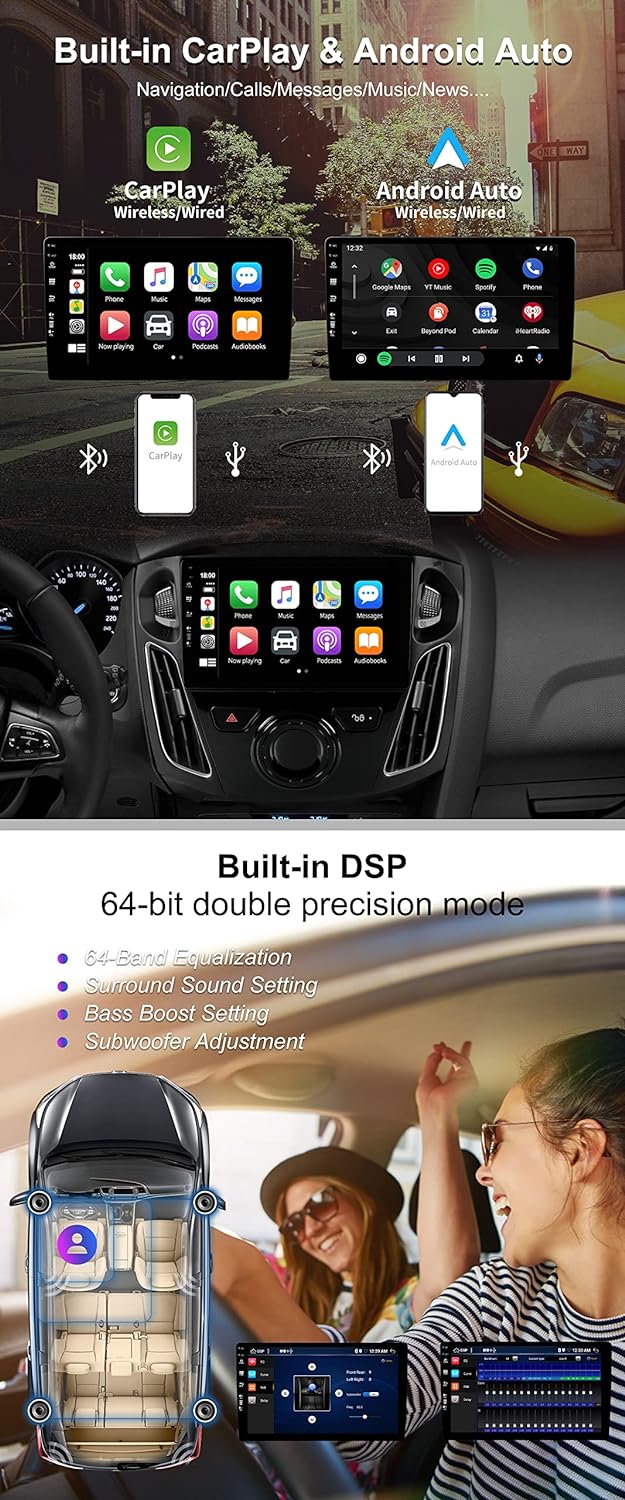 SXAUTO Android 12 IPS Autoradio Passt für Ford Focus (2012-2017) - Eingebaut Wireless Carplay/Androi