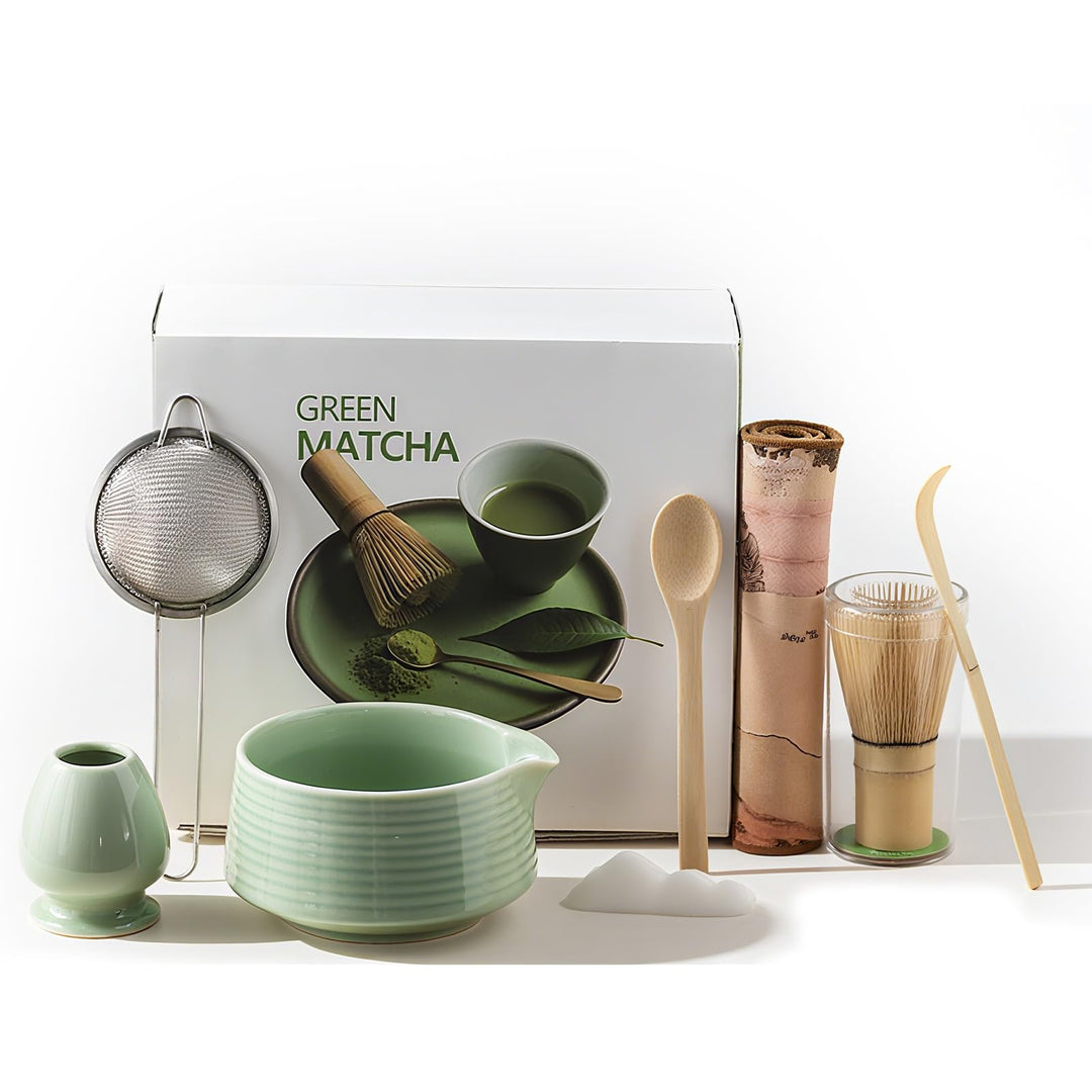 8 Stück Matcha Set,Grüner Matcha Set,Japanisches Tee-Set mit Matcha Besen,Matcha Besen Matcha, Schal