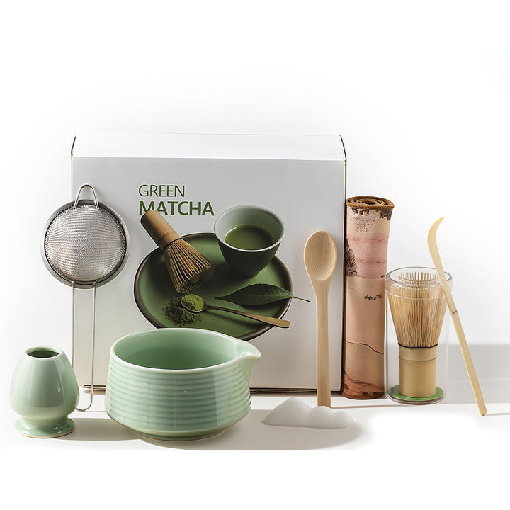 8 Stück Matcha Set,Grüner Matcha Set,Japanisches Tee-Set mit Matcha Besen,Matcha Besen Matcha, Schal