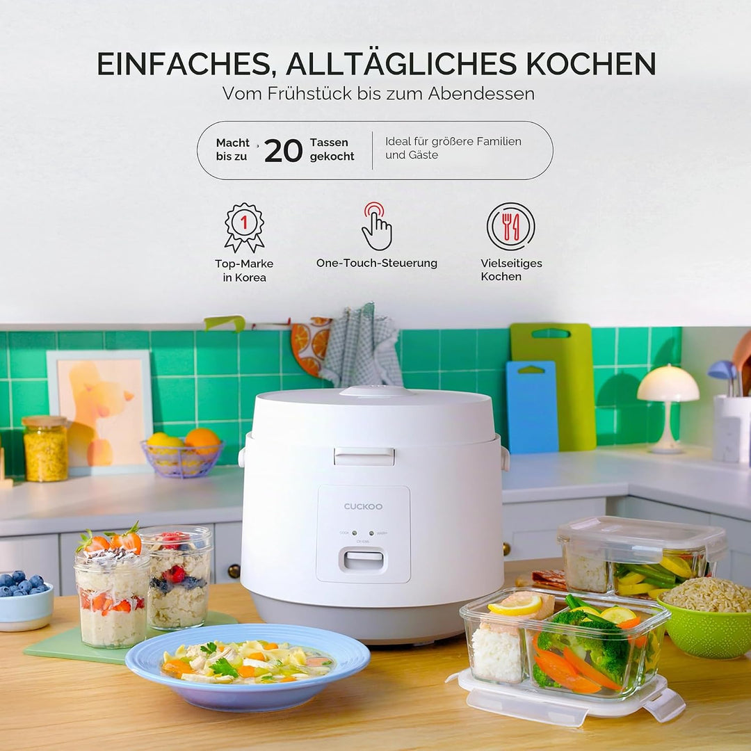 CUCKOO CR-1095 10 Tassen (ungekocht) / 20 Tassen (gekocht) Basic Reiskocher und Wärmer mit antihaftb