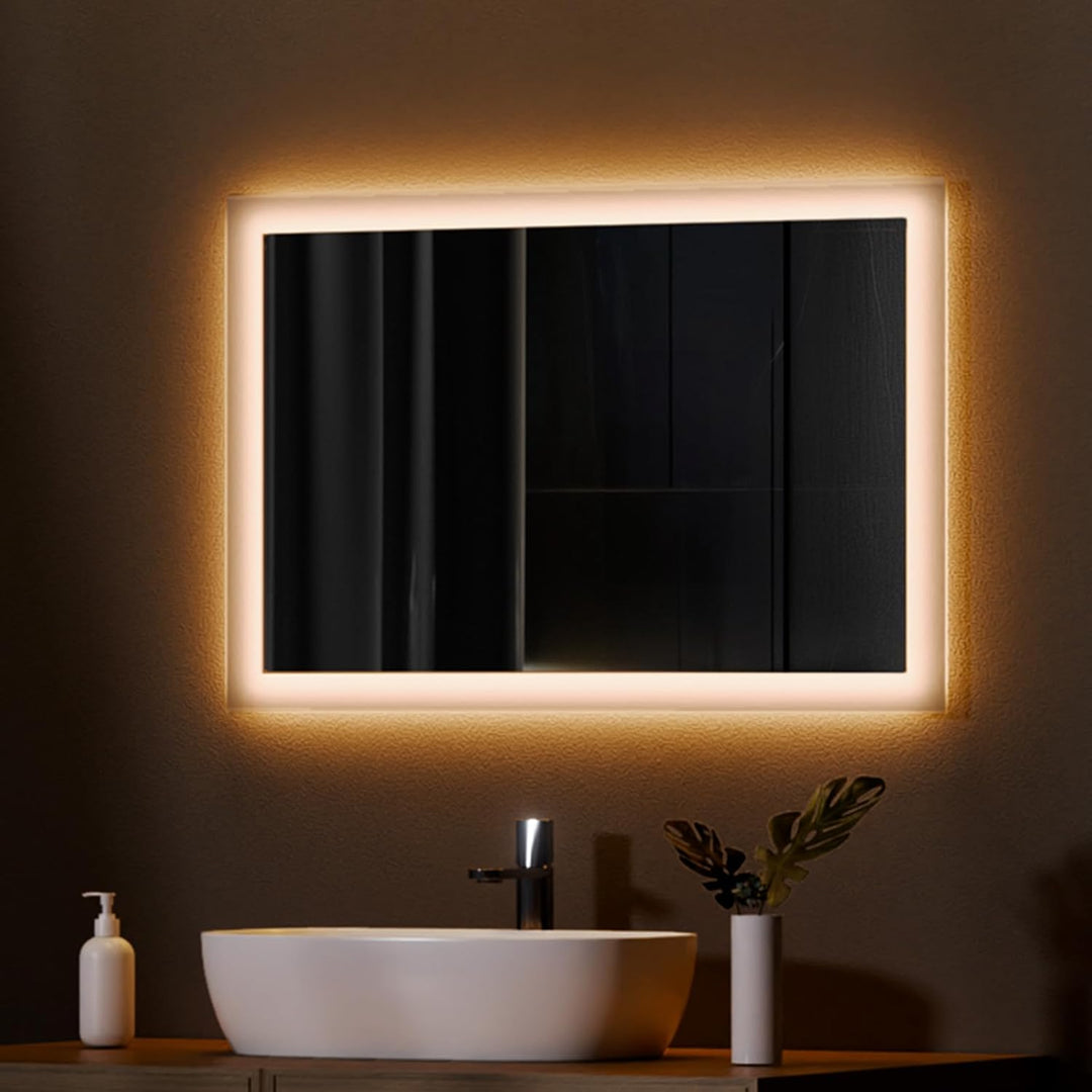 EMKE Badspiegel mit Beleuchtung 100x60cm Badezimmerspiegel mit Beleuchtung Warmweissen Lichtspiegel