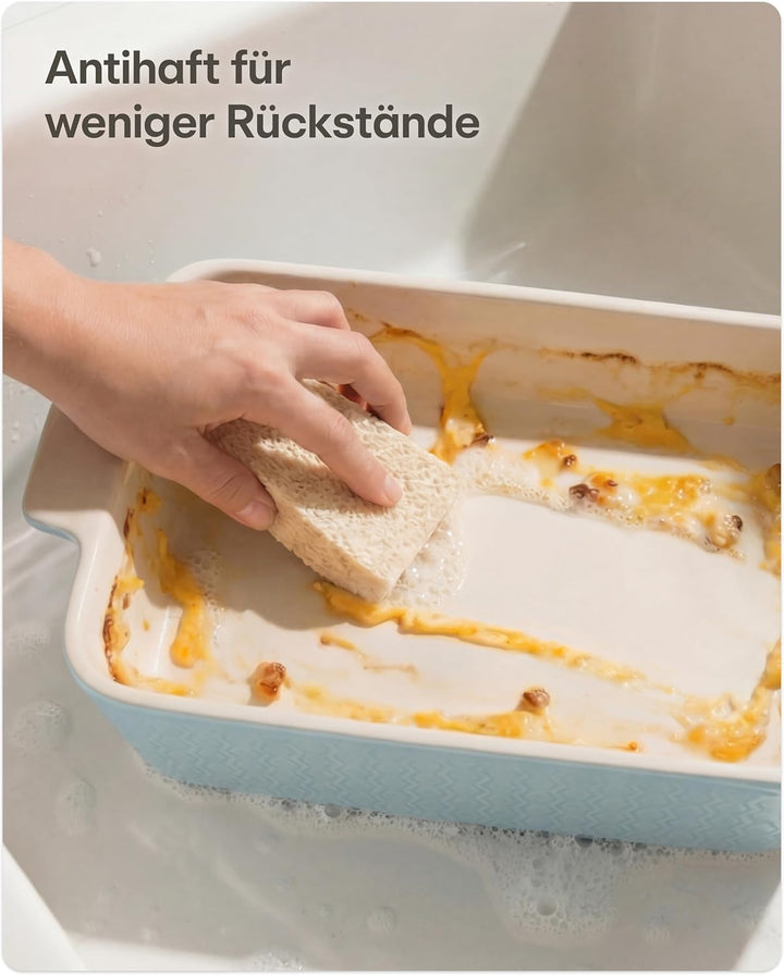 Auflaufform Gross aus Keramik - Für Lasagne, Tiramisu & Auflauf - Extra Hoher Rand - Eckige Backform