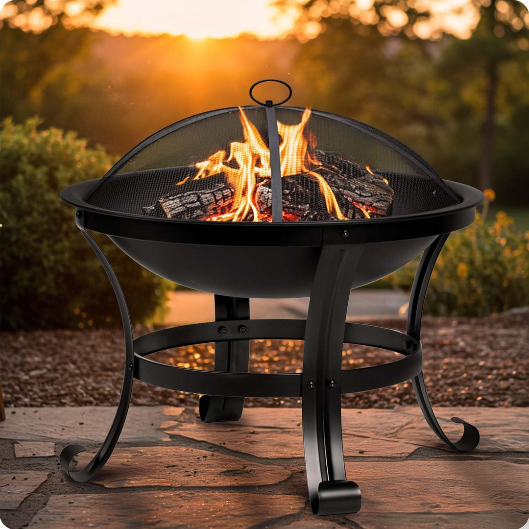 Berdsen Feuerschale 60 cm Feuerstelle Outdoor Feuerkorb Garten Rostfrei Stahl Pulverbeschichtet Schw