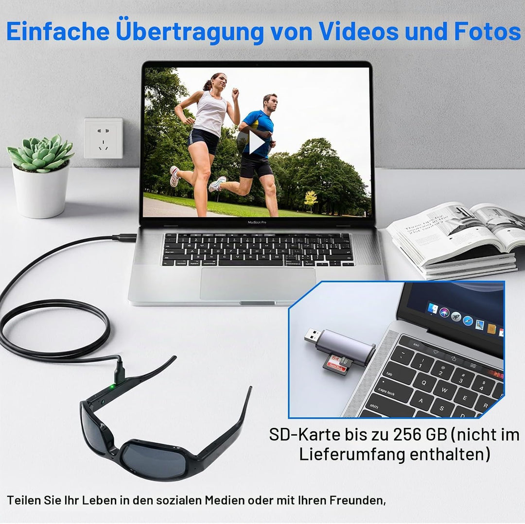 Kleine Brillenkamera, 16GB Sportbrille mit Kamera, 1080P HD Mini Actionkamera, MicroVideokamera Sonn