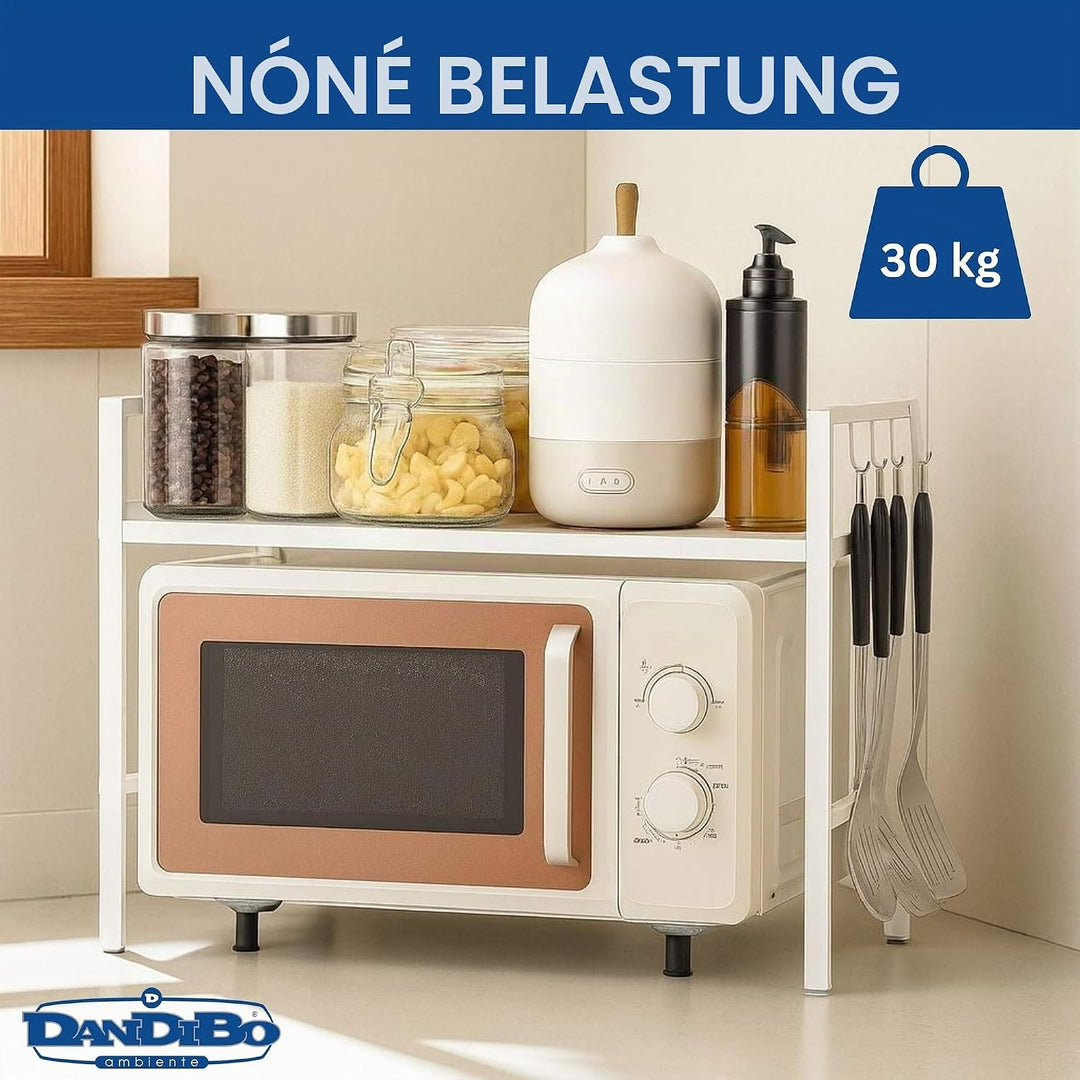 DanDiBo Verstellbares Küchenregal Weiss für Arbeitsplatte Stehend 2 Stufig 40-64 cm Regal Küche 9668