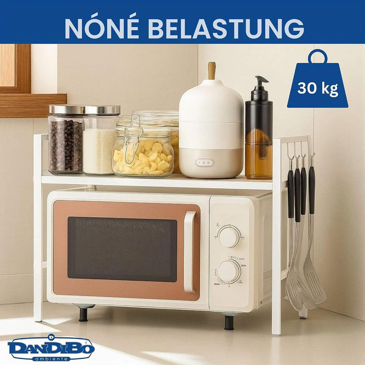 DanDiBo Verstellbares Küchenregal Weiss für Arbeitsplatte Stehend 2 Stufig 40-64 cm Regal Küche 9668